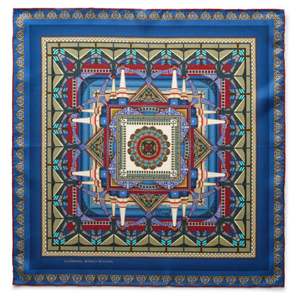 Liverpool Street Station in Blue Pocket Square by Benson & Clegg