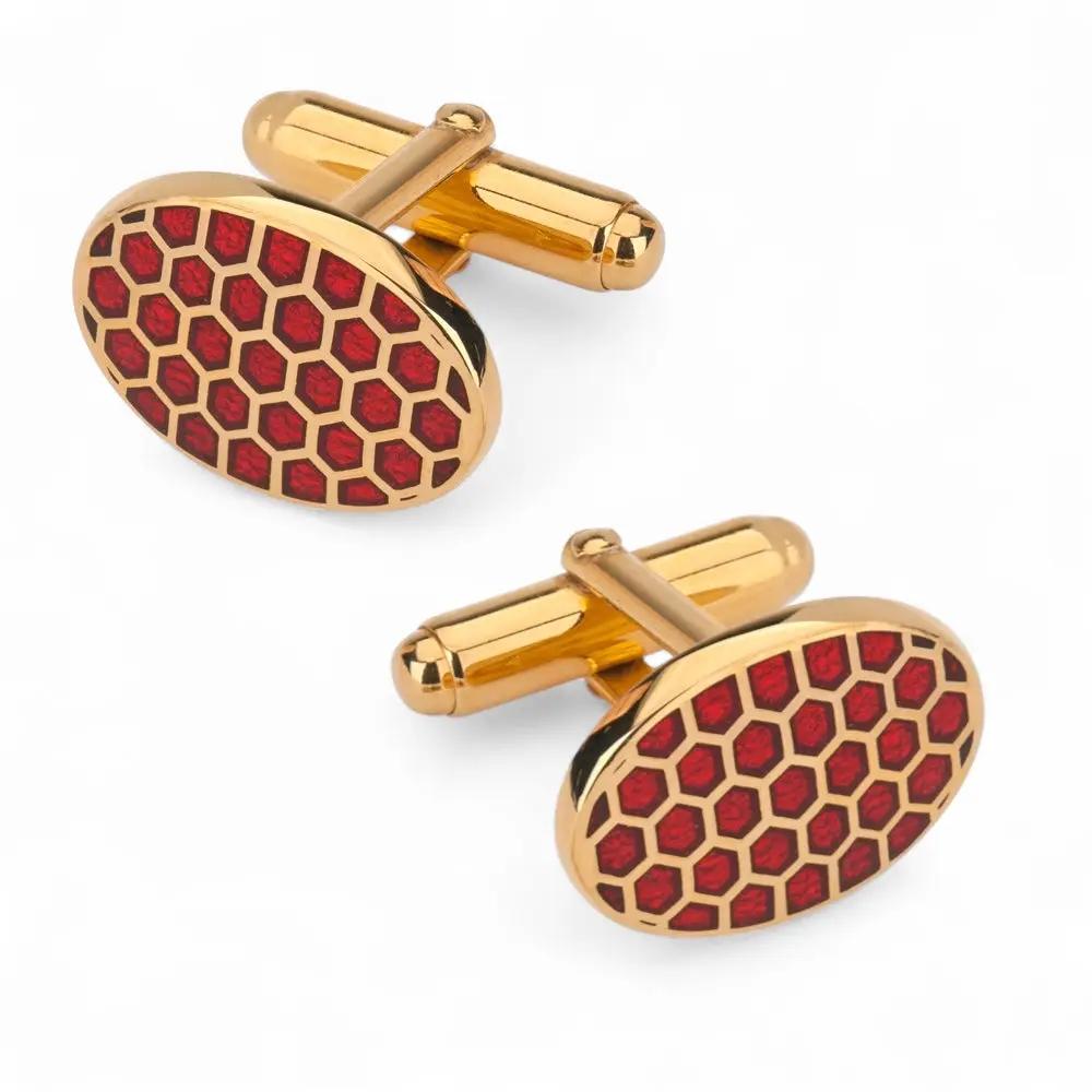 Honeycomb Cufflinks In Red Enamel by Benson & Clegg