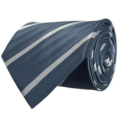 Steel Blue & White Stripe Tie - Hawksmoor Edit by OFL Ties