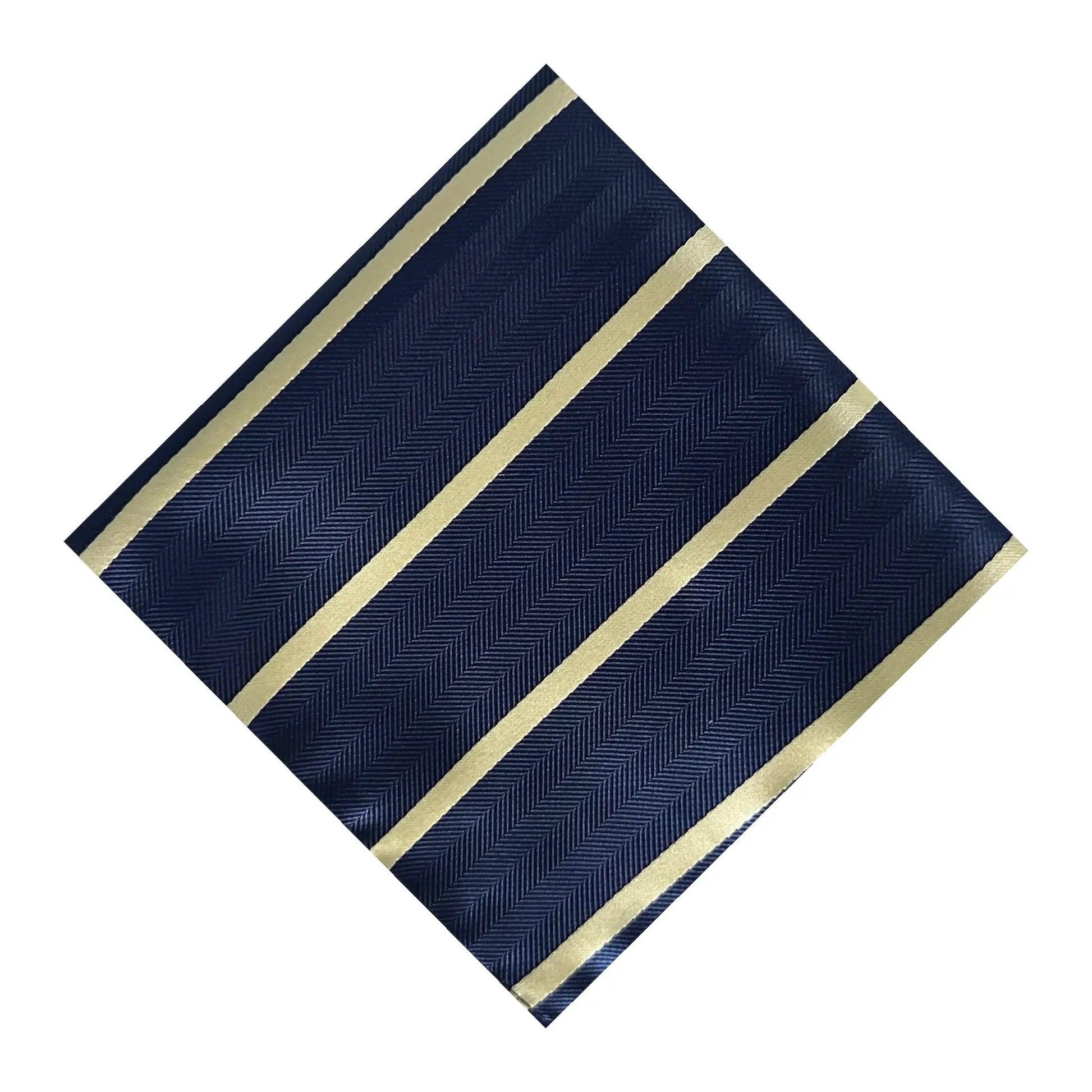 Navy Blue & Pale Yellow Stripe Pocket Square - Hawksmoor Edit by OFL Ties
