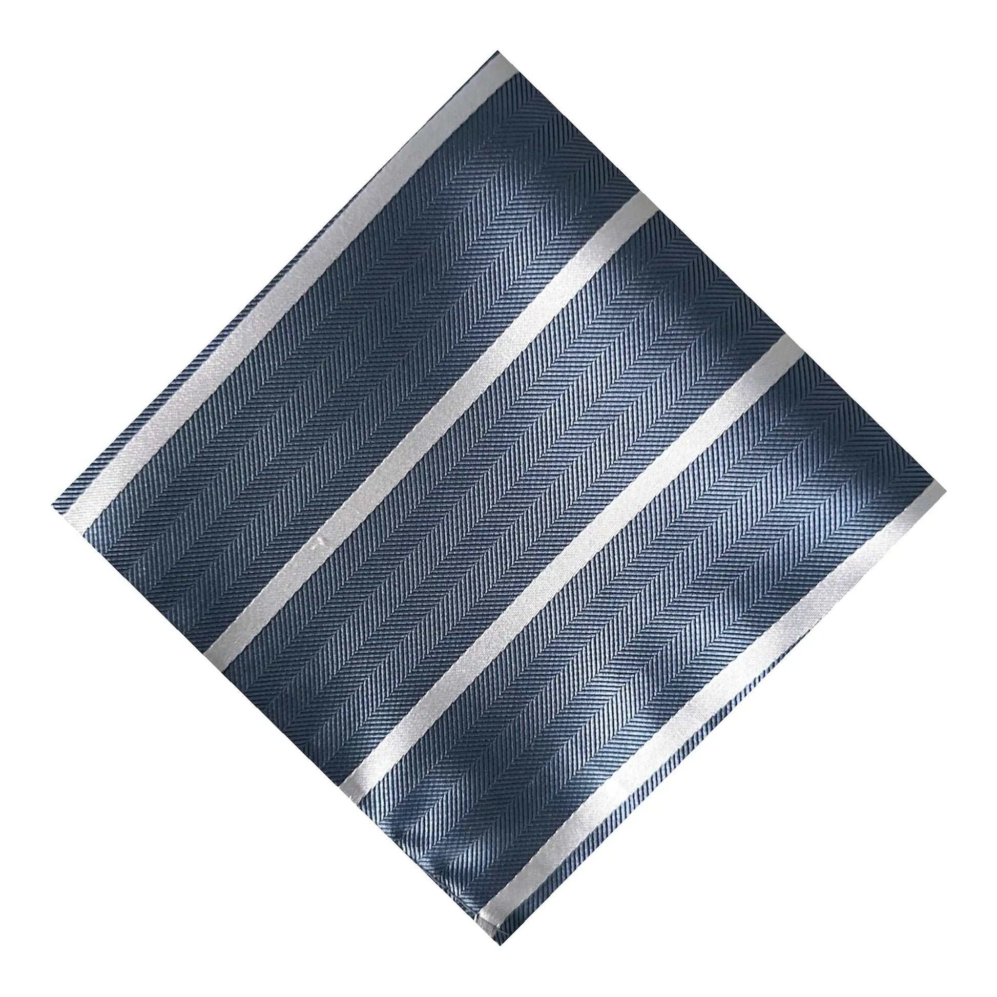 Steel Blue & White Stripe Pocket Square - Hawksmoor Edit by OFL Ties
