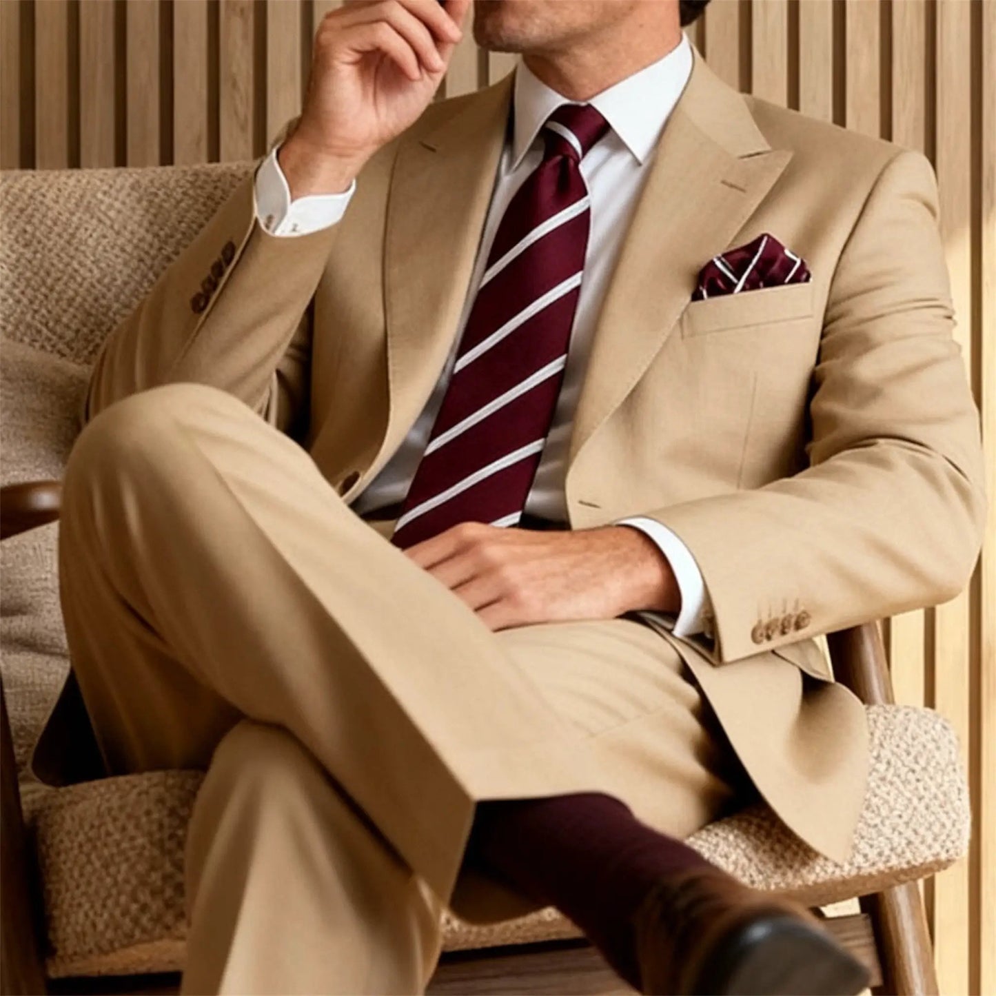 Burgundy & White Stripe Pocket Square - Hawksmoor Edit by OFL Ties