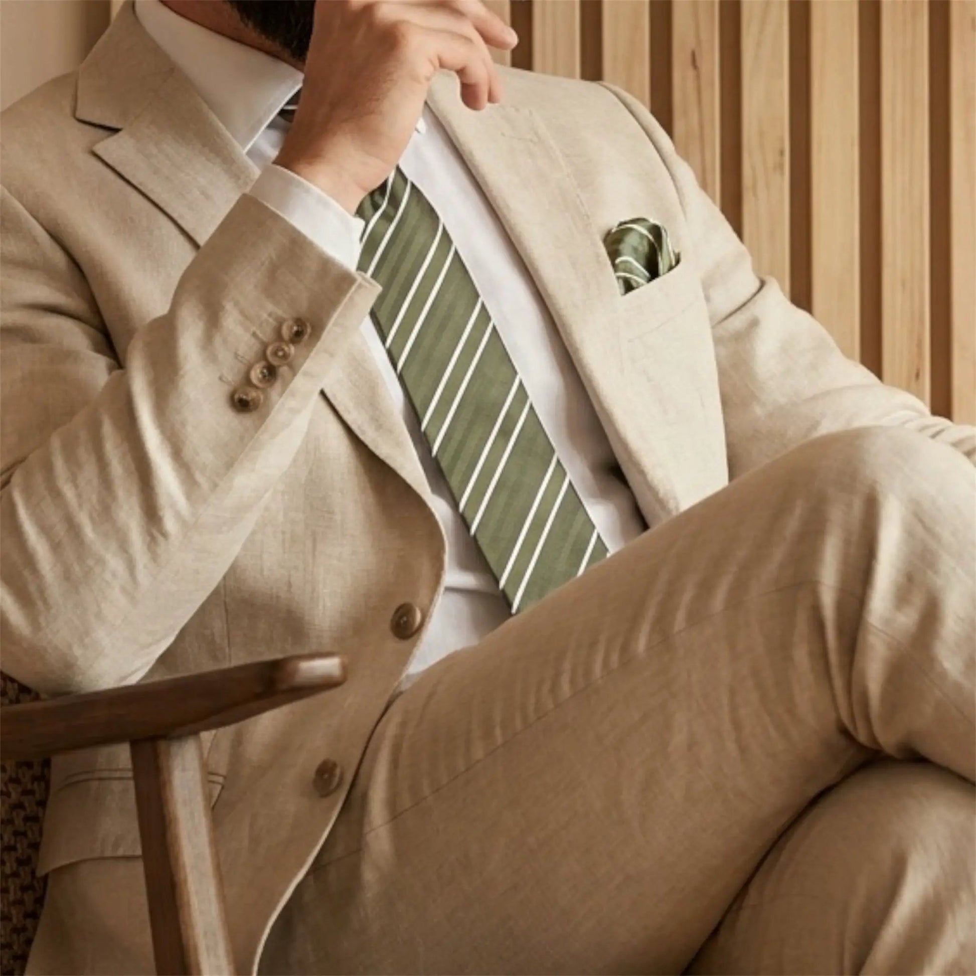 Khaki & White Stripe Tie - Charleston Edit by OFL Ties