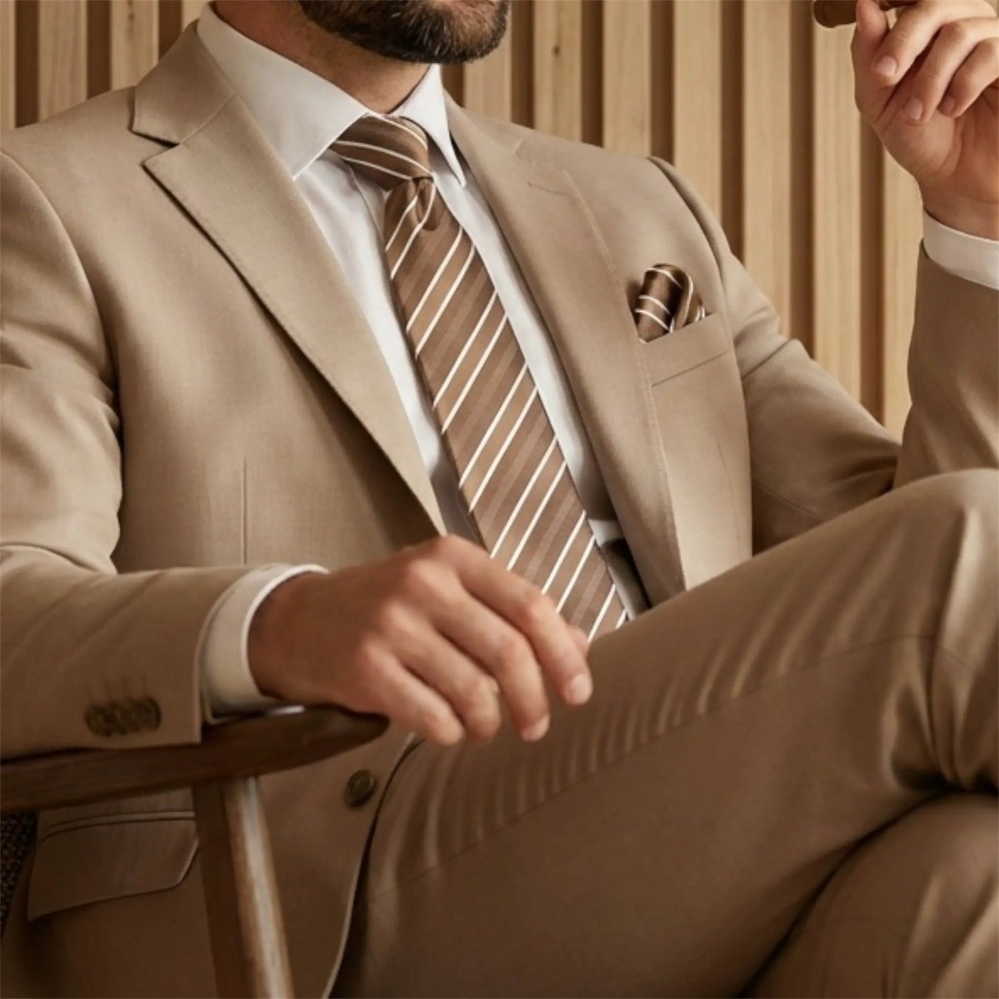 Mocha & White Stripe Pocket Square - Charleston Edit by OFL Ties