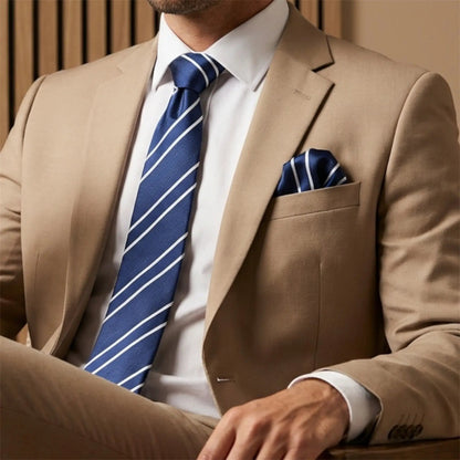 Navy Blue & White Stripe Pocket Square - Charleston Edit by OFL Ties