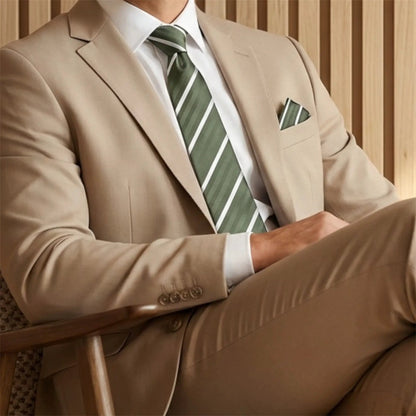 Khaki & White Stripe Tie - Hawksmoor Edit by OFL Ties