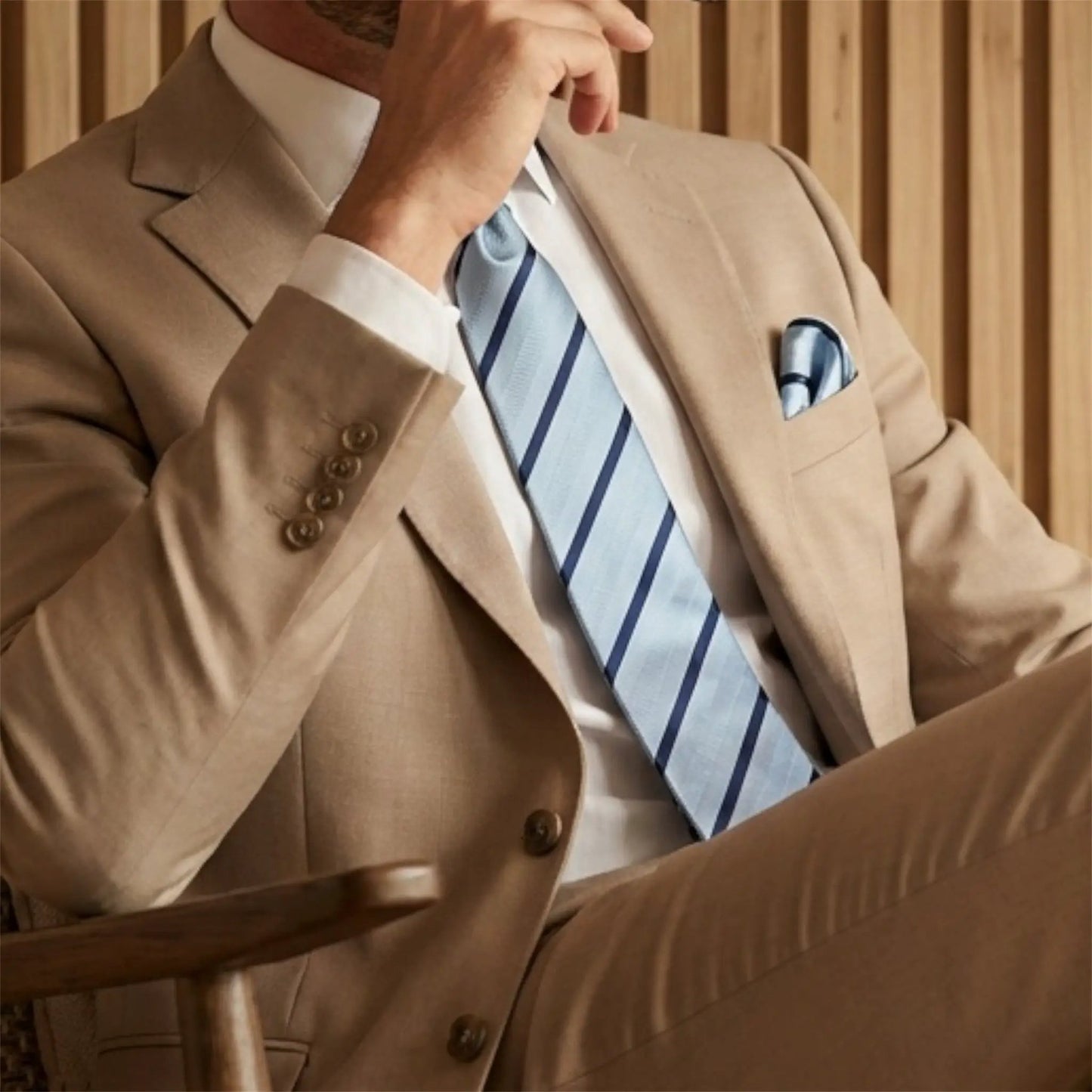 Light Blue & Navy Blue Stripe Pocket Square - Hawksmoor Edit by OFL Ties