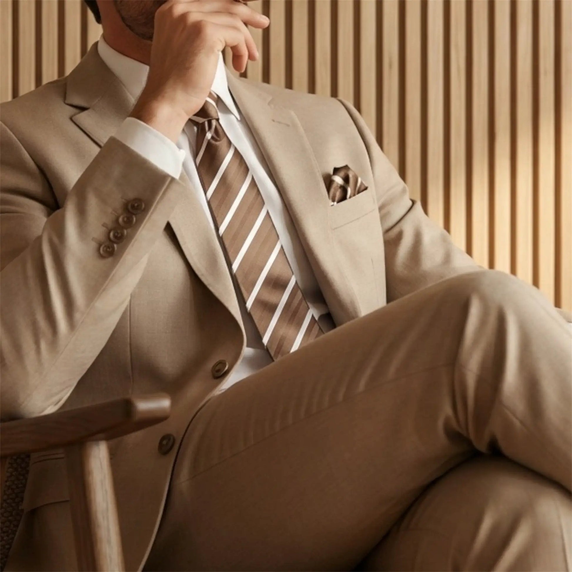 Mocha & White Stripe Pocket Square - Hawksmoor Edit by OFL Ties