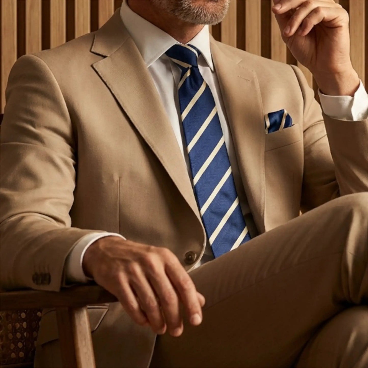Navy Blue & Pale Yellow Stipe Tie - Hawksmoor Edit by OFL Ties
