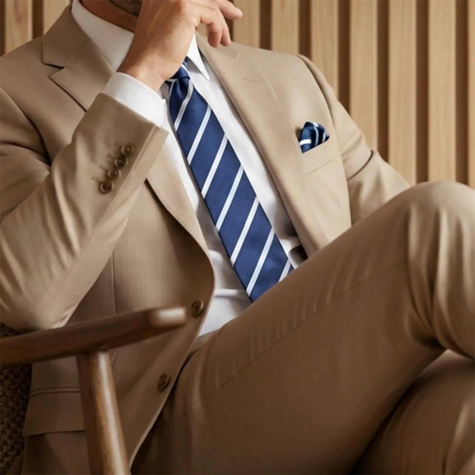 Navy Blue & White Stripe Tie - Hawksmoor Edit by OFL Ties