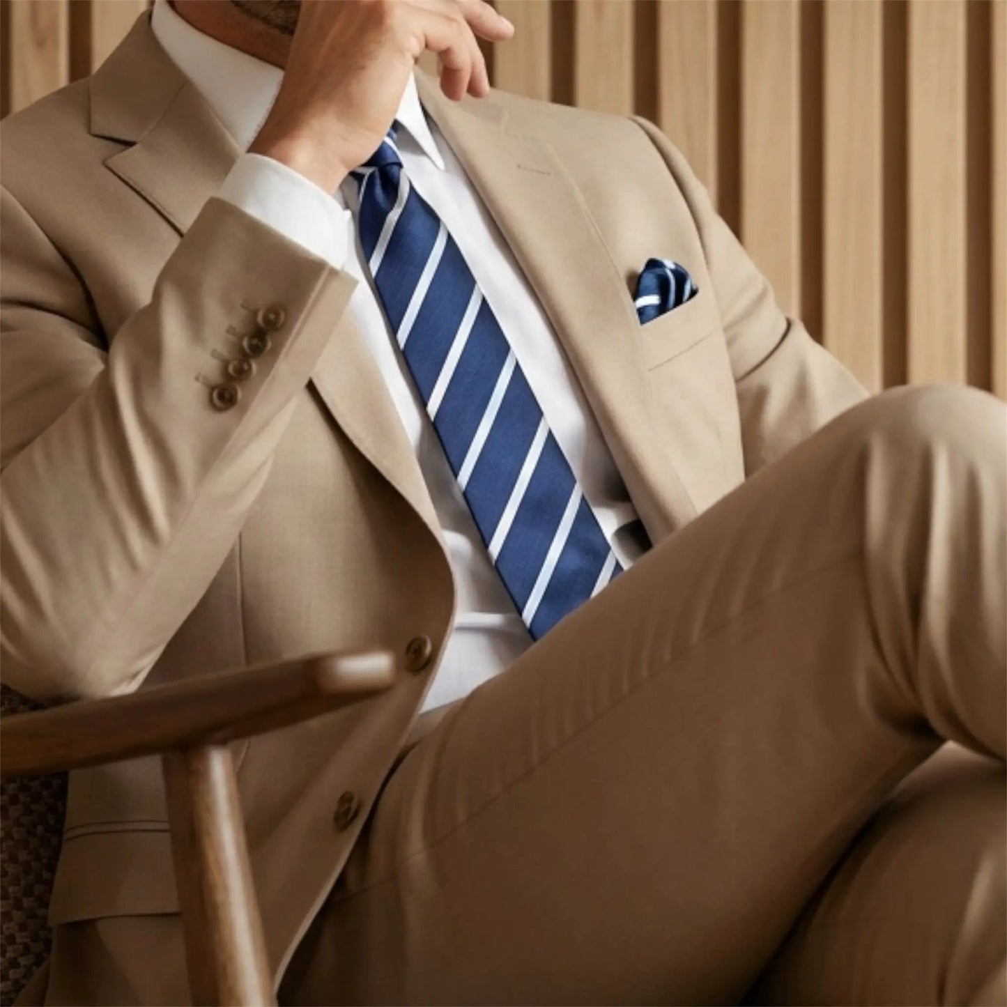 Navy Blue & White Stripe Pocket Square - Hawksmoor Edit by OFL Ties