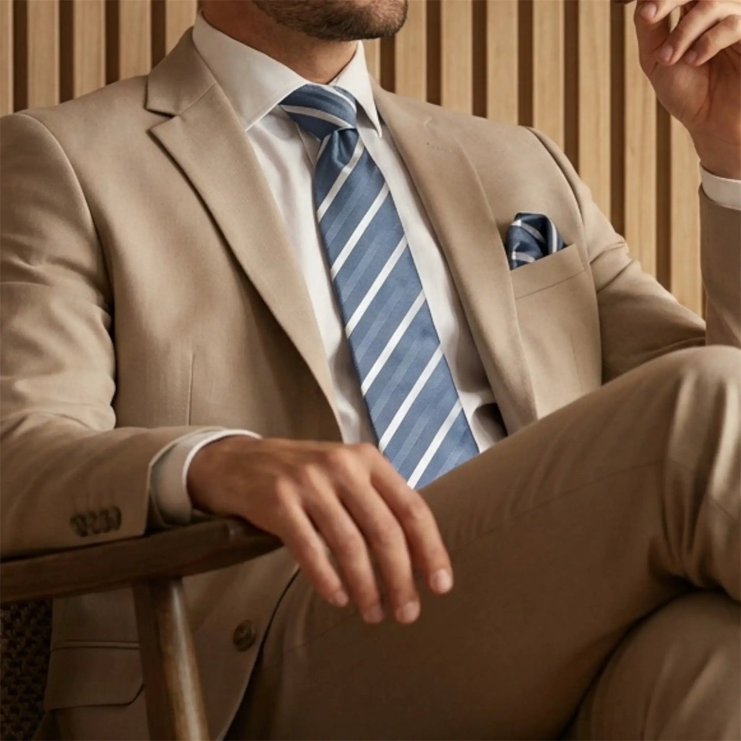 Steel Blue & White Stripe Tie - Hawksmoor Edit by OFL Ties