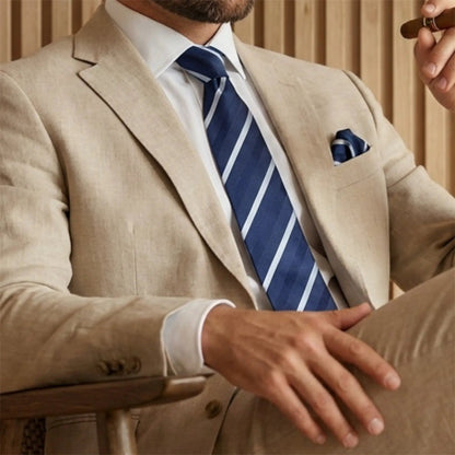 Navy Blue & Light Blue Stripe Tie - Hawksmoor Edit by OFL Ties