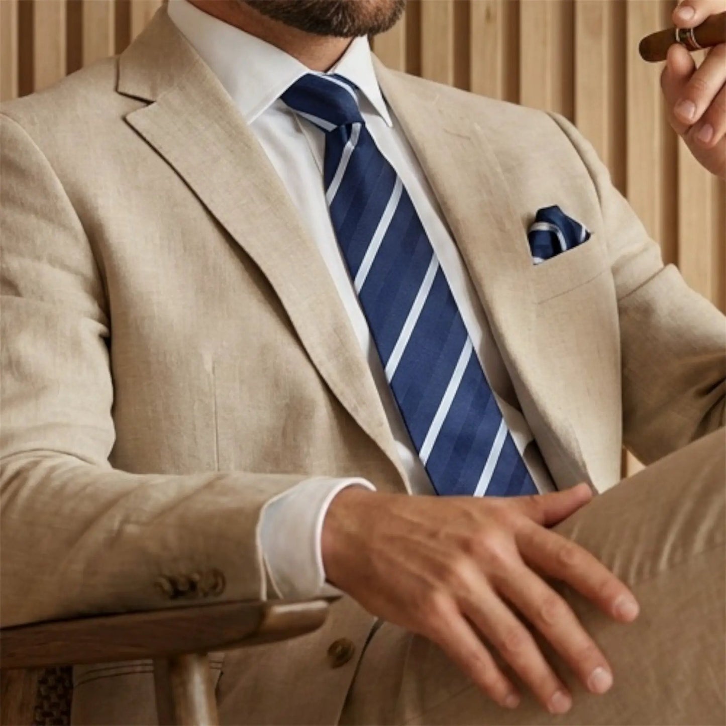 Navy Blue & Light Blue Stripe Pocket Square - Hawksmoor Edit by OFL Ties