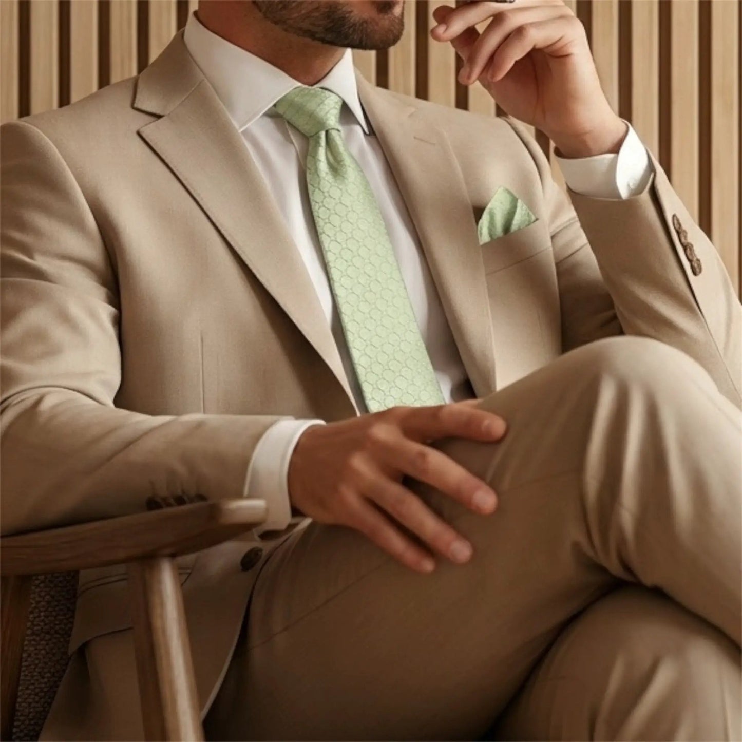 Sage Green Textured Pocket Square by OFL Ties