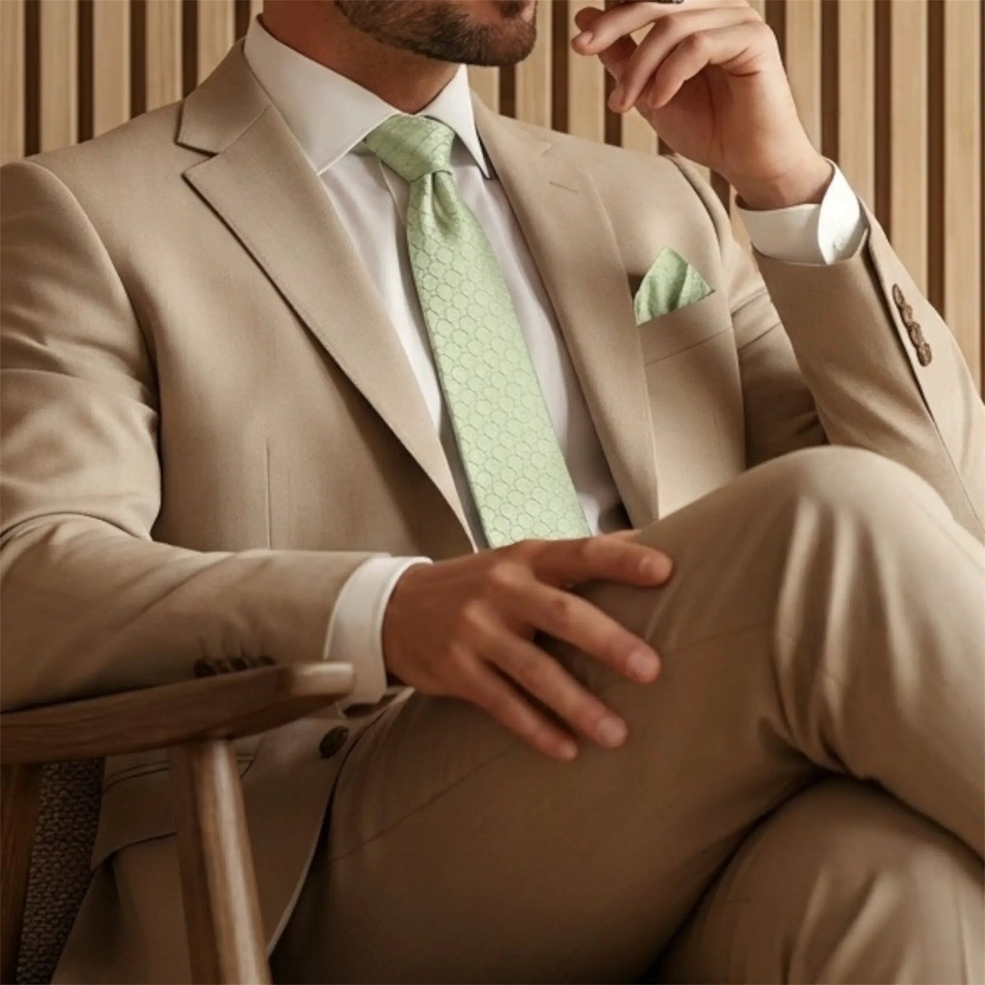 Sage Green Textured Pocket Square by OFL Ties