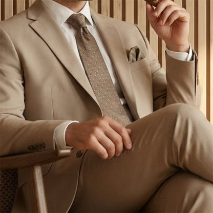 Dark Beige Textured Pocket Square by OFL Ties