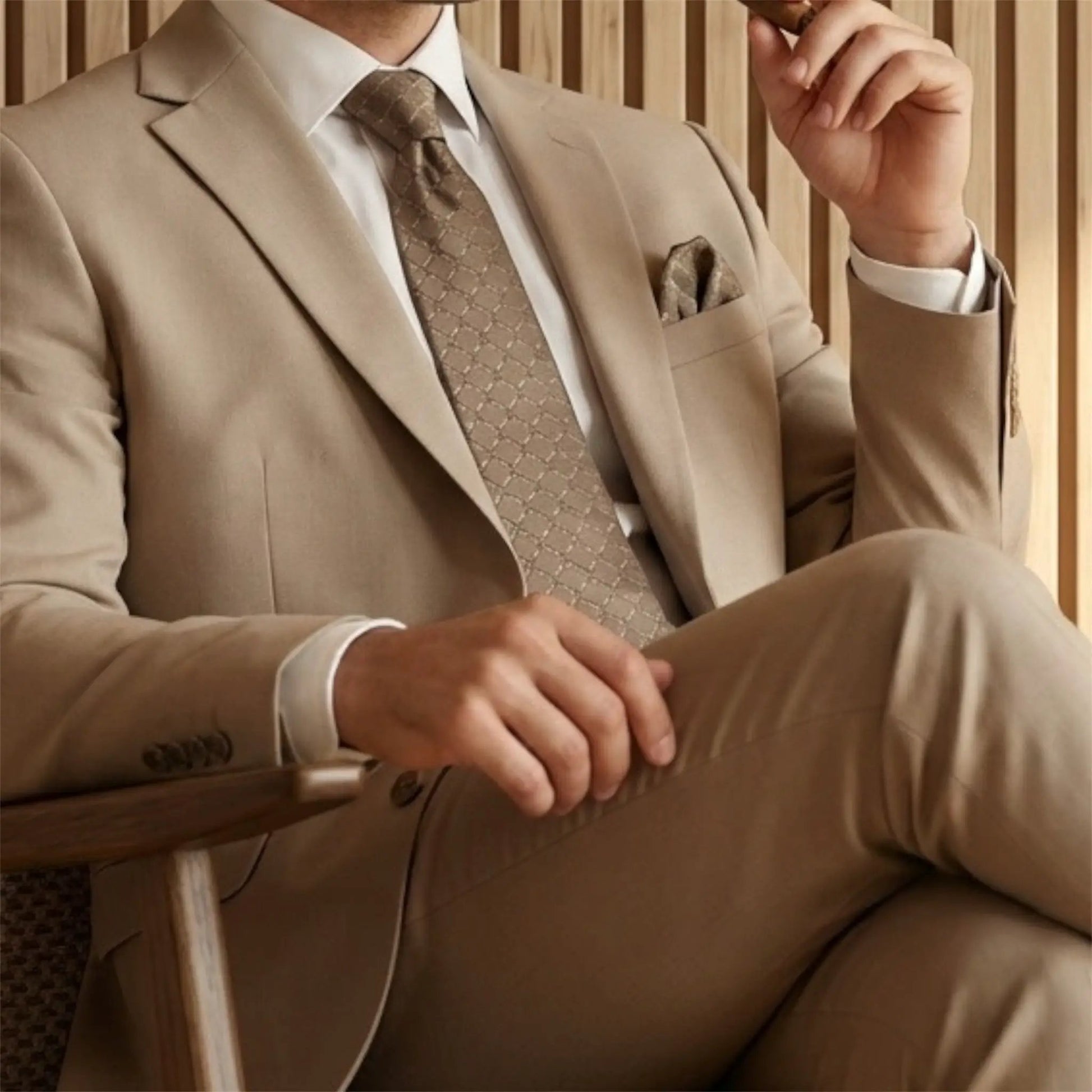 Dark Beige Textured Tie by OFL Ties