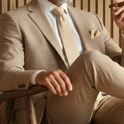 Beige Textured Pocket Square by OFL Ties