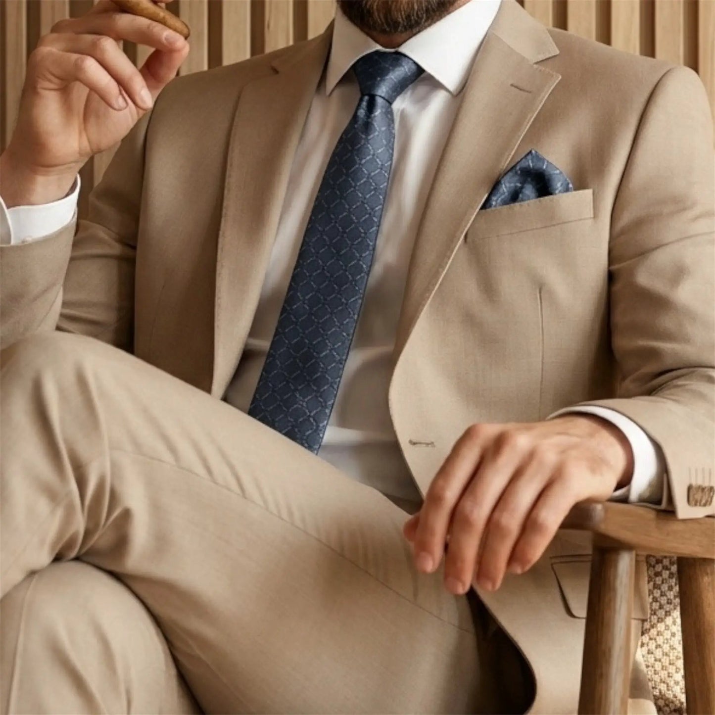 Steel Blue Textured Pocket Square by OFL Ties