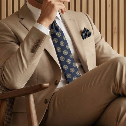Medusa Pocket Square Blue & Gold by OFL Ties
