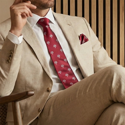 Tree Pocket Square Red & Silver by OFL Ties