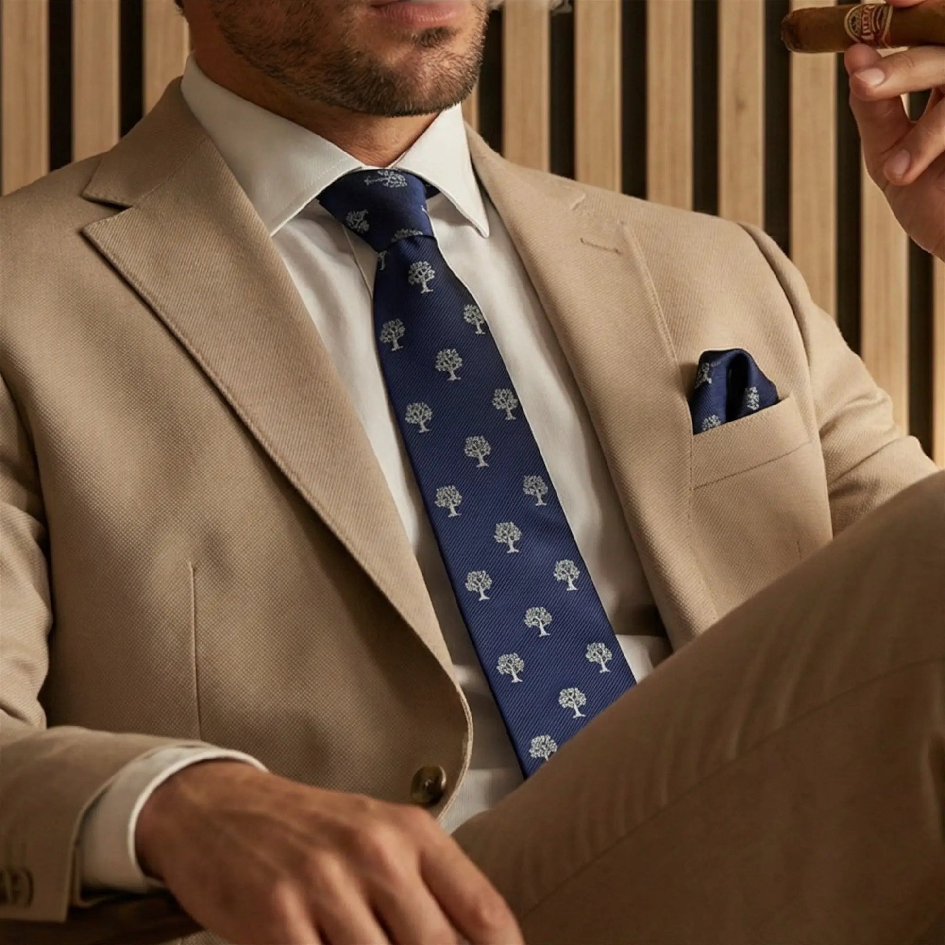 Tree Tie Navy Blue & Silver by OFL Ties