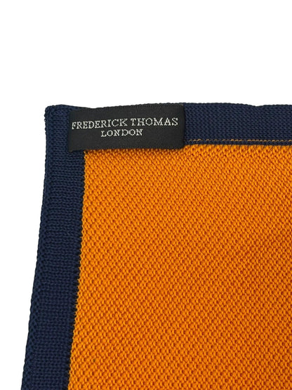 orange knitted pocket square with navy dark blue edging by Frederick Thomas Handmade Mens Ties