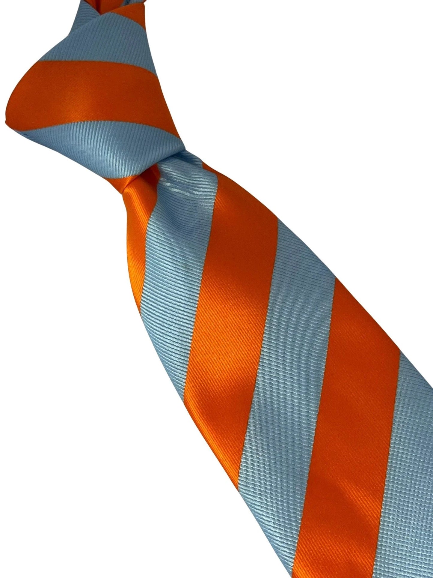 Light Blue and Orange Barber Striped Tie - Handcrafted Quality for Contemporary Professional Style by Frederick Thomas Handmade Mens Ties