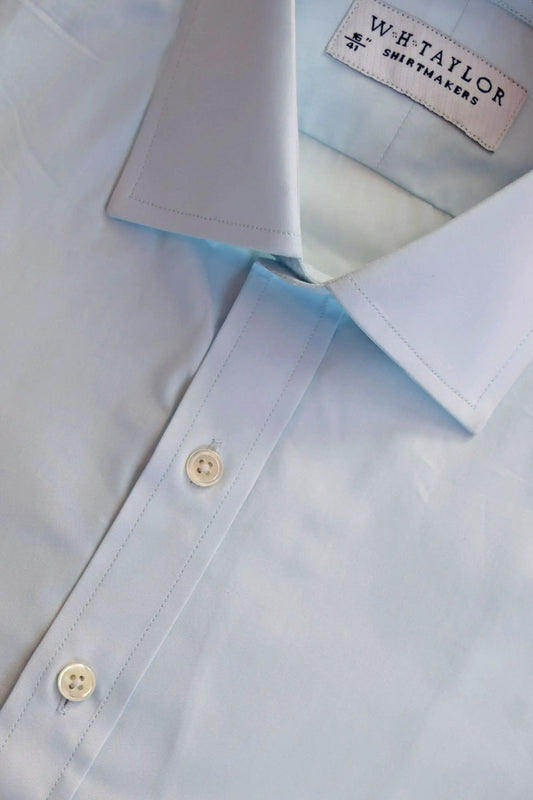 WH Taylor Shirtmakers Plain Ice Blue Poplin Men's Bespoke Shirt by whtshirtmakers.com