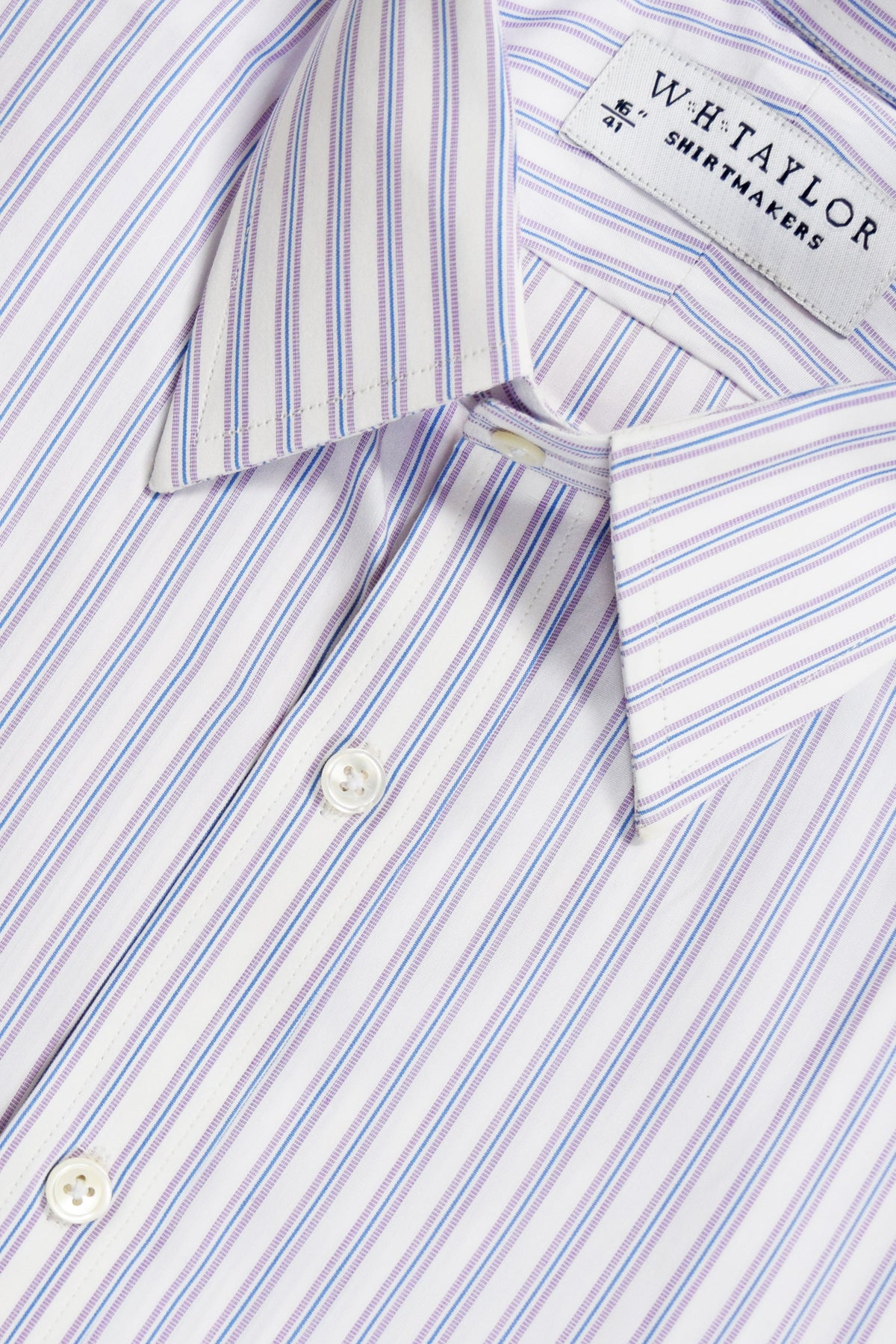 WH Taylor Bespoke Pink And Blue Pencil Stripe Poplin Mens Shirt