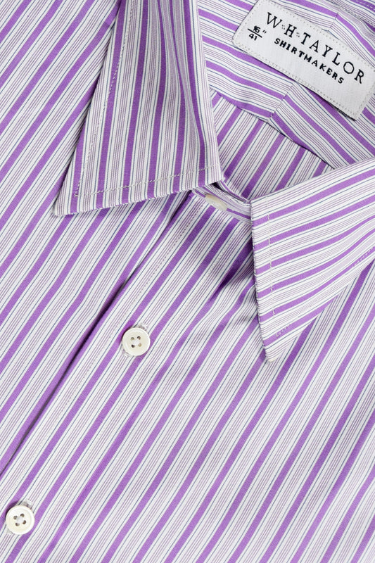 WH Taylor Men's Lilac Stripe Poplin Bespoke Shirt