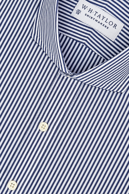 WH Taylor Shirtmakers Navy Bengal Striped Poplin Men's Bespoke Shirt by whtshirtmakers.com