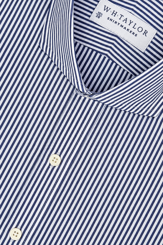 WH Taylor Shirtmakers Navy Bengal Striped Poplin Men's Bespoke Shirt by whtshirtmakers.com