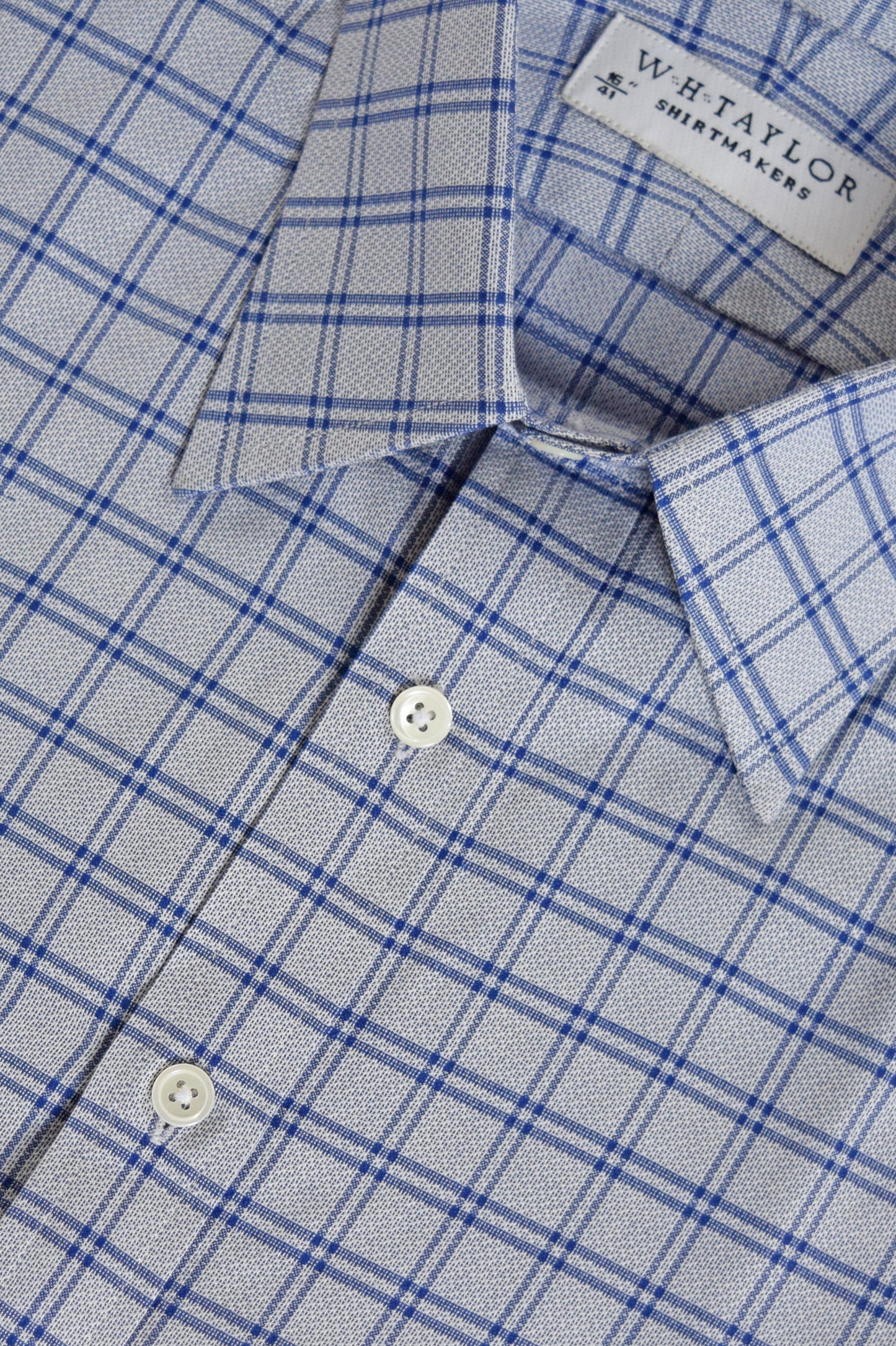 WH Taylor Mens Navy Check Poplin Bespoke Tailored Shirt Custom Made