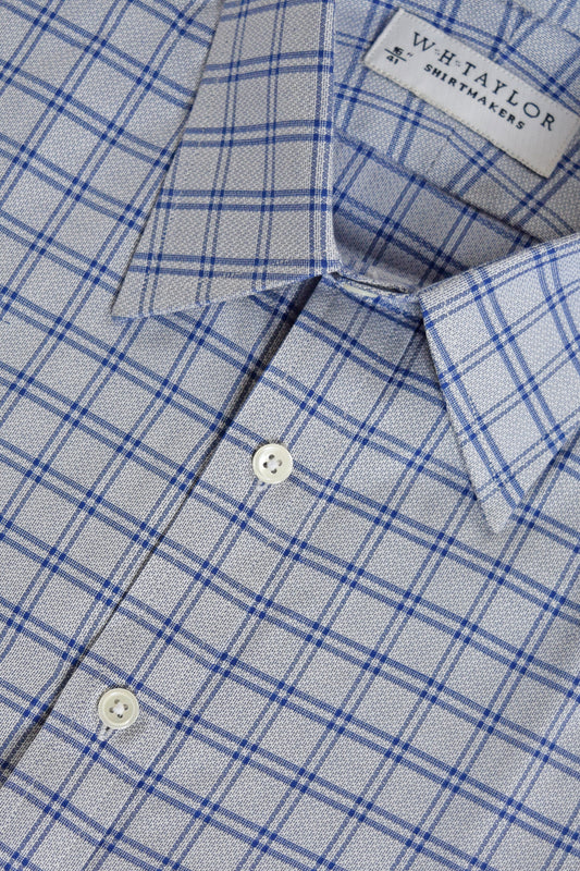 WH Taylor Mens Navy Check Poplin Bespoke Tailored Shirt Custom Made