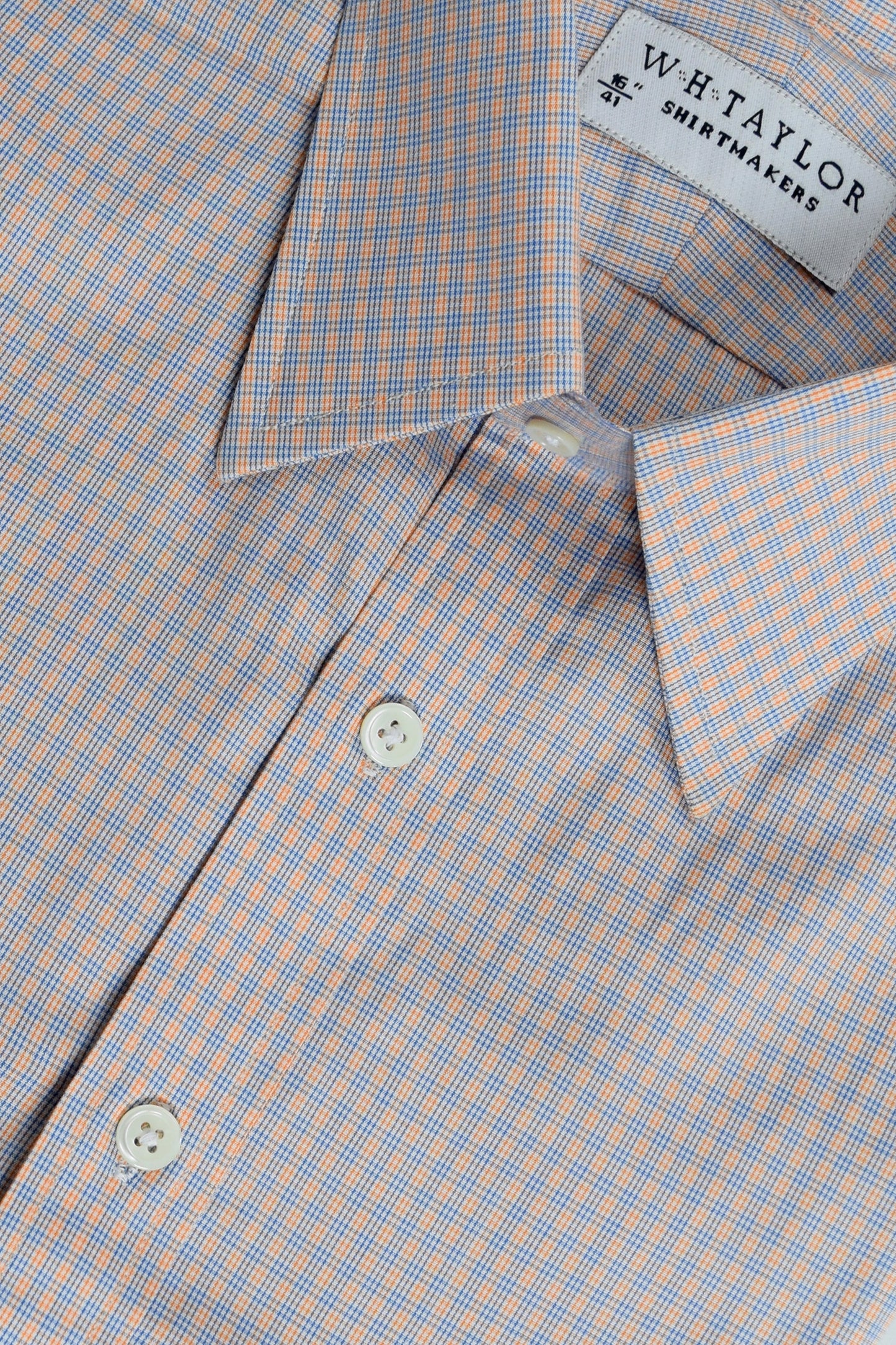 W.H Taylor Mens Blue and Orange Tramline Check Poplin Bespoke Custom Shirt