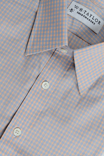 W.H Taylor Mens Blue and Orange Tramline Check Poplin Bespoke Custom Shirt