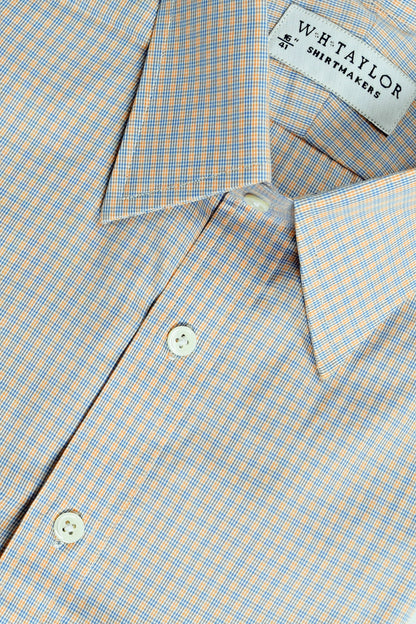 W.H Taylor Mens Blue and Orange Tramline Check Poplin Bespoke Custom Shirt