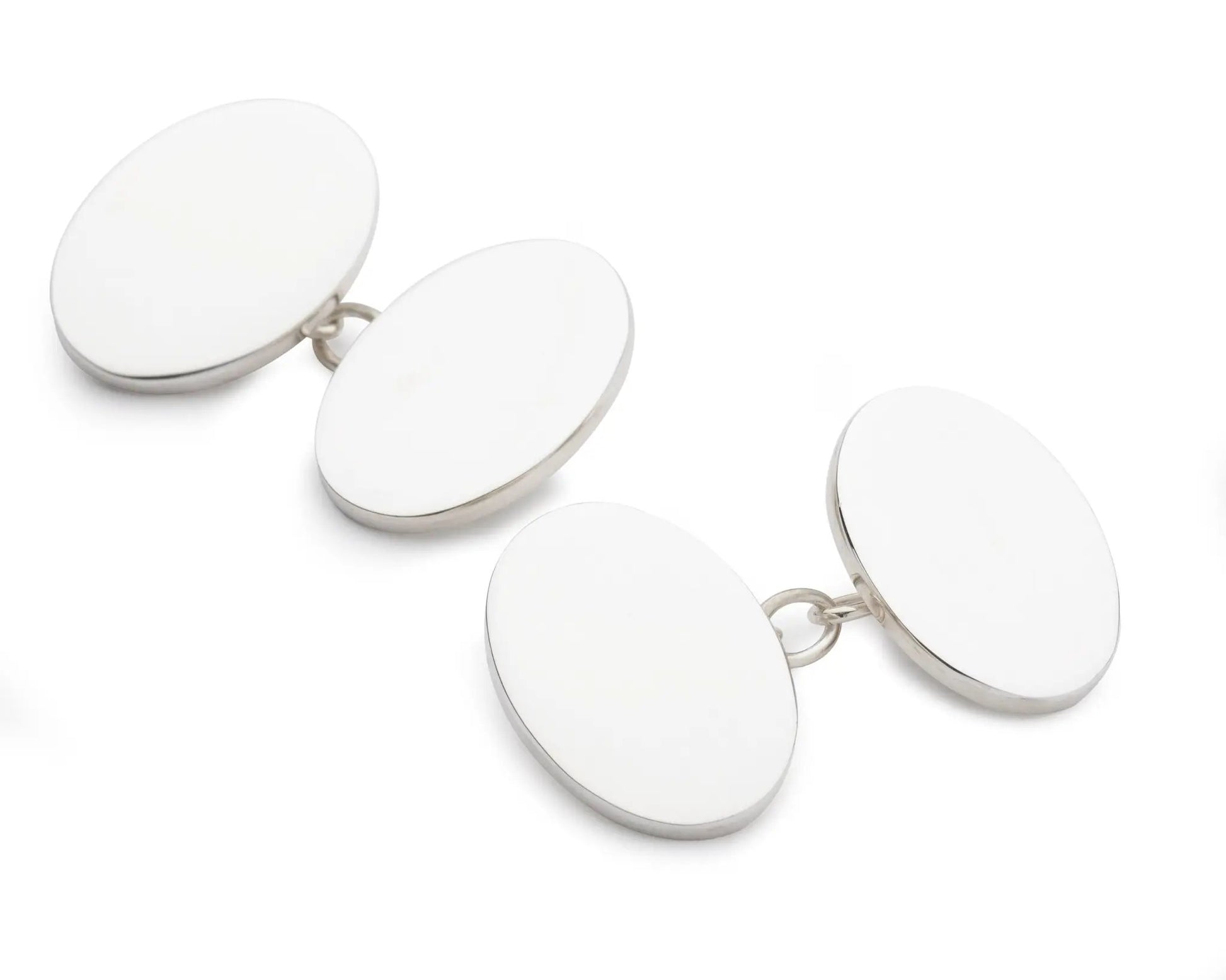 Sterling Silver British Hallmarked Chain Oval Cufflinks by Benson & Clegg