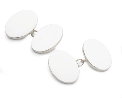 Sterling Silver British Hallmarked Chain Oval Cufflinks by Benson & Clegg