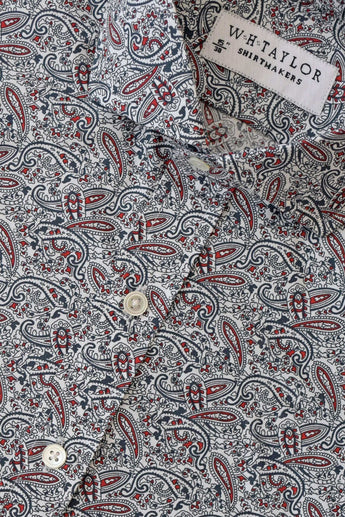 W.H Taylor shirtmakers Red and Black Organic Paisley Bespoke Shirt