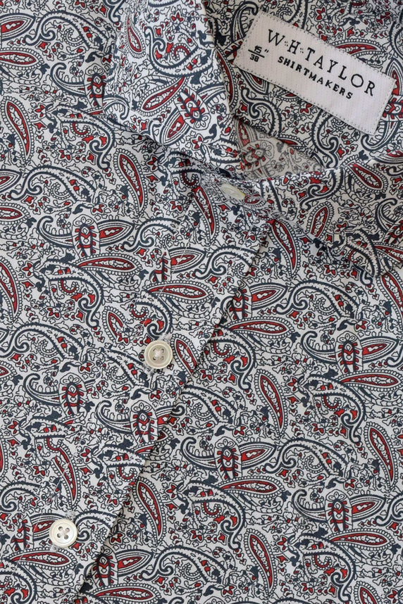 W.H Taylor shirtmakers Red and Black Organic Paisley Bespoke Shirt