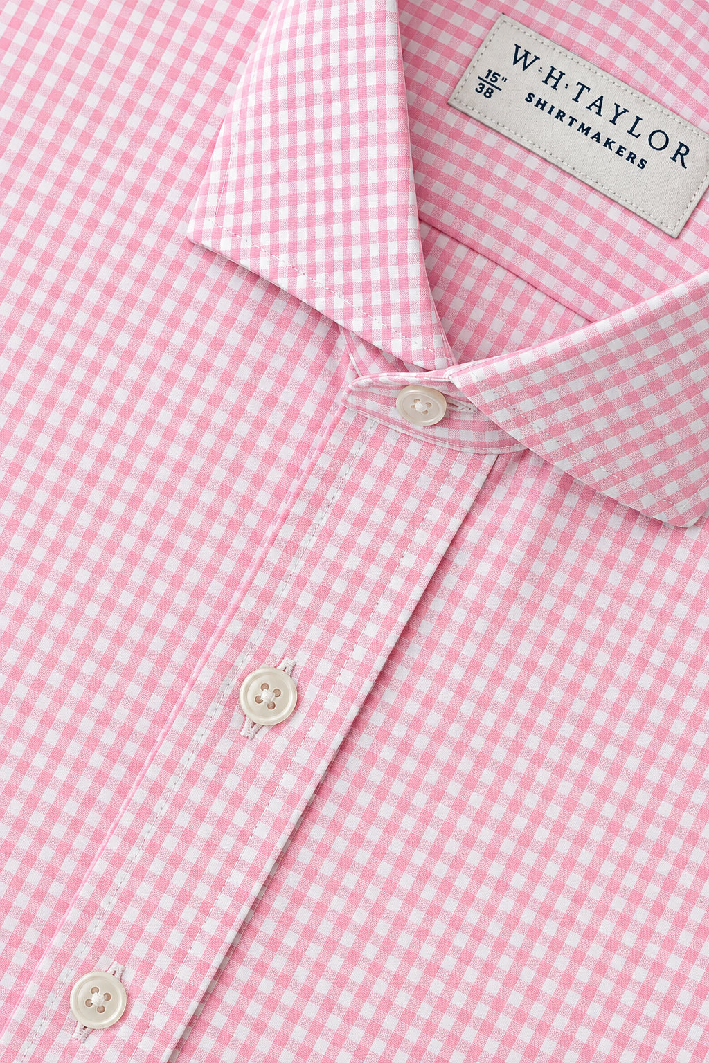 WH Taylor Shirtmakers Pink Small Gingham Check Poplin Men's Bespoke Shirt by whtshirtmakers.com