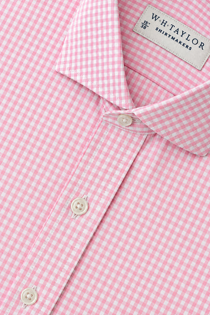 WH Taylor Shirtmakers Pink Small Gingham Check Poplin Men's Bespoke Shirt by whtshirtmakers.com