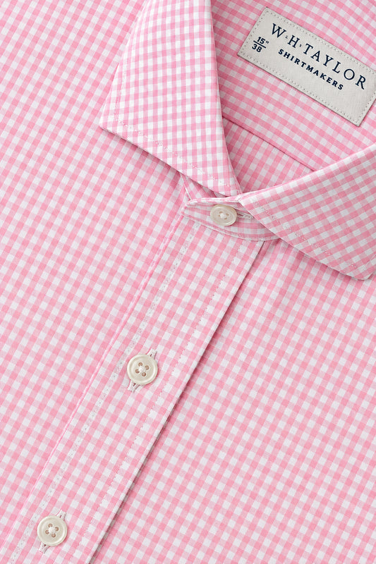 WH Taylor Shirtmakers Pink Small Gingham Check Poplin Men's Bespoke Shirt by whtshirtmakers.com