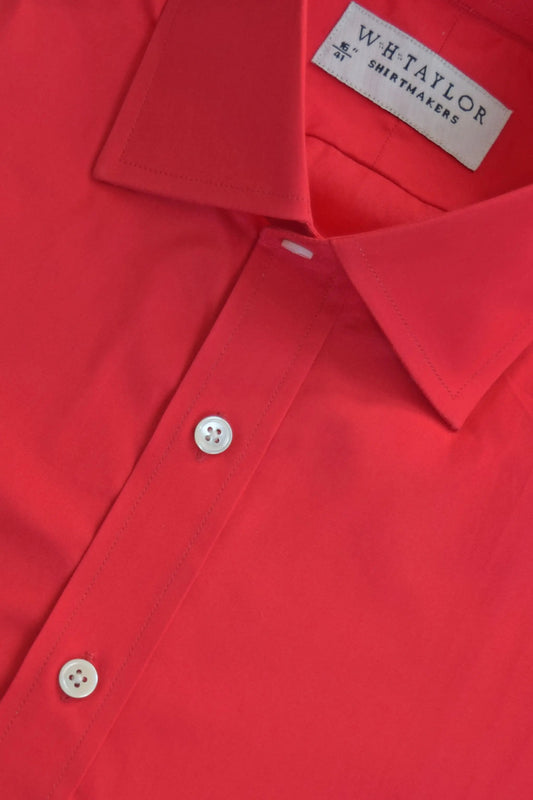 WH Taylor Shirtmakers Plain Red Poplin Men's Bespoke Shirt by whtshirtmakers.com