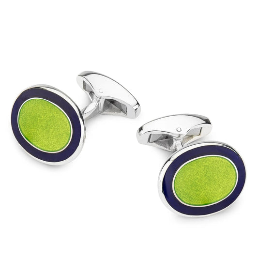 Oval Cloisonne Sterling Silver Cufflinks In Green by Benson & Clegg