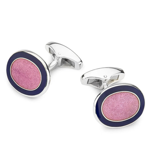 Oval Cloisonne Sterling Silver Cufflinks In Pink by Benson & Clegg