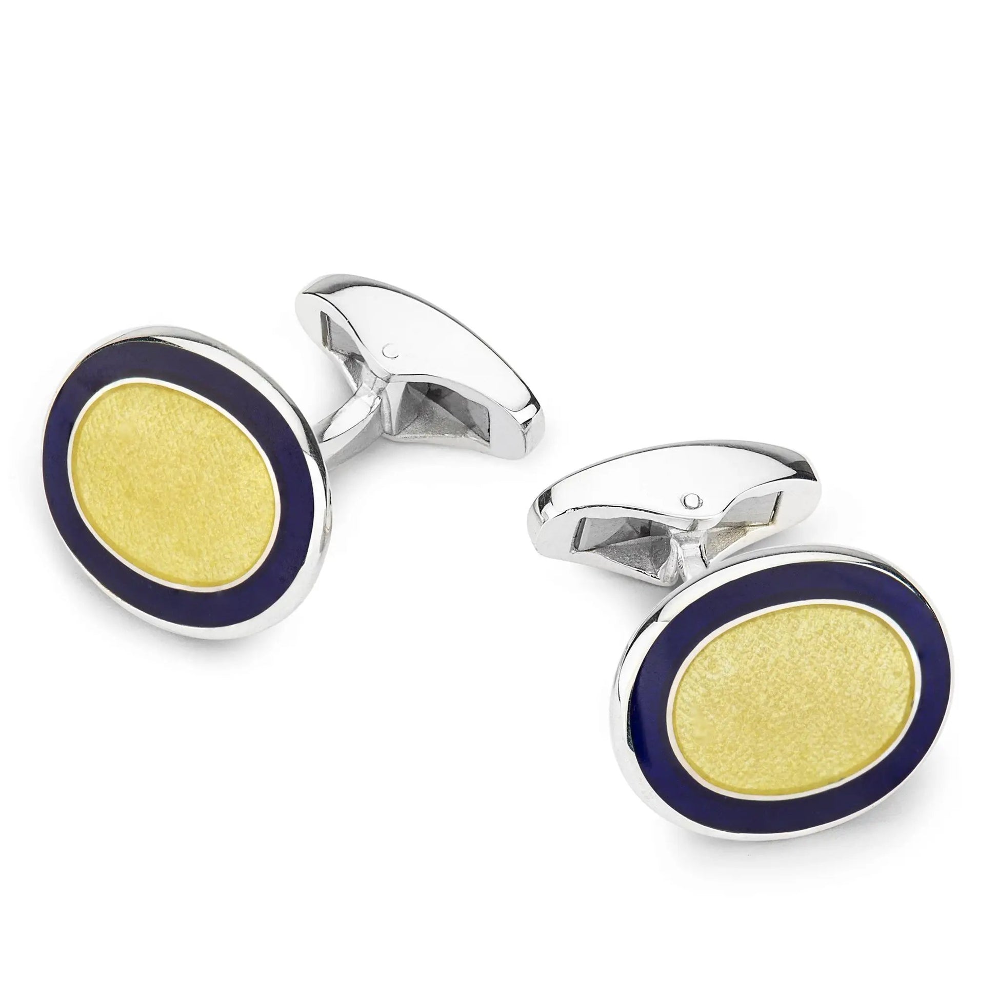 Oval Cloisonne Sterling Silver Cufflinks In Yellow by Benson & Clegg